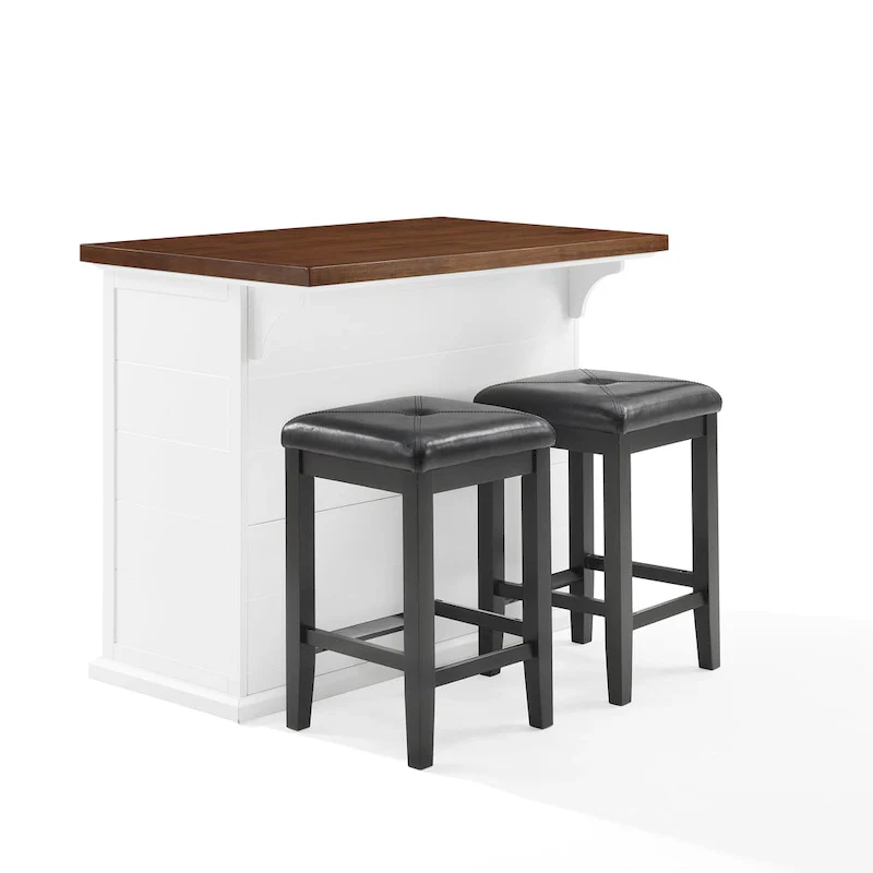 Crosley Bartlett Wood Top Kitchen Island W/Uph Square Stools - 50d x 42w x 36h