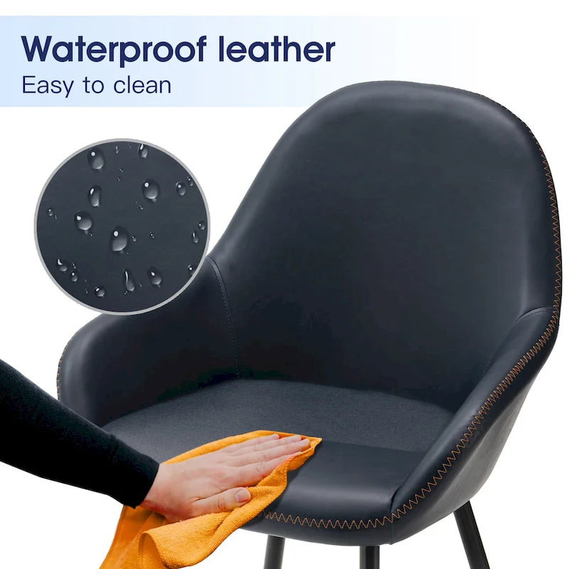 Glitzhome Set of 4 Mid-Century Leatherette Stitched Dining Accent Armchairs