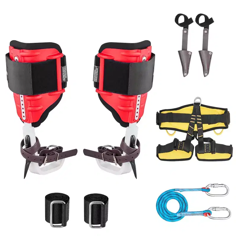 VEVOR Tree Climbing Spikes Set, Height-Adjustable Tree Climbing Gear with Straps & Spike Protectors, 350 lbs Load Capacity, Black & Red