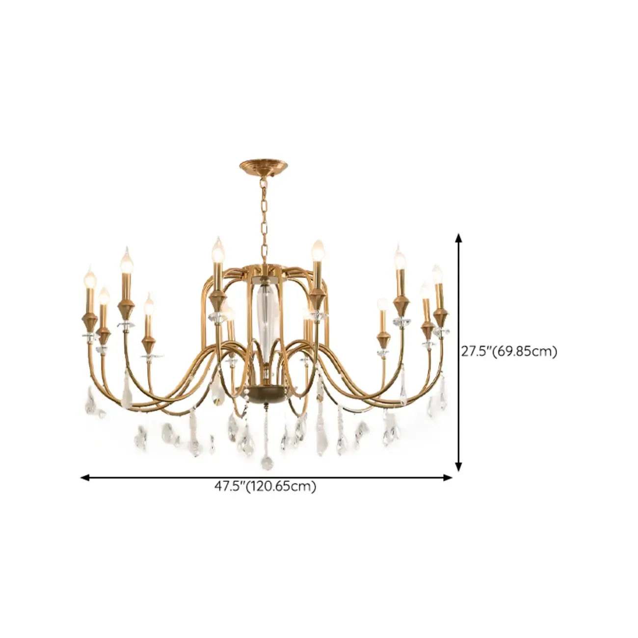 Mid-Century Modern Metallic Alloy Candle Chandelier with Crystal