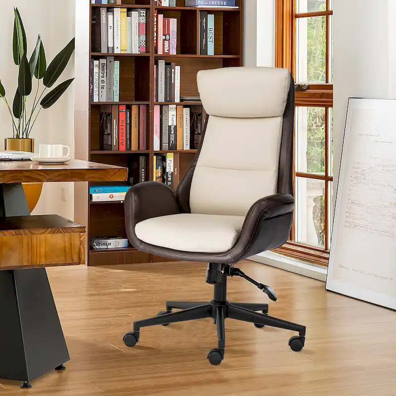 48-inch Mid-Century Adjustable Swivel Faux Leather Office Chair