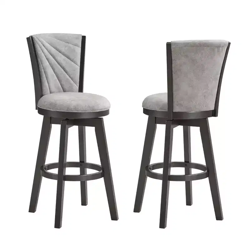 Kings Brand Furniture Boyce 29 Upholstered Counter Hight Swivel Stools, Set of 2, Silver/Gray