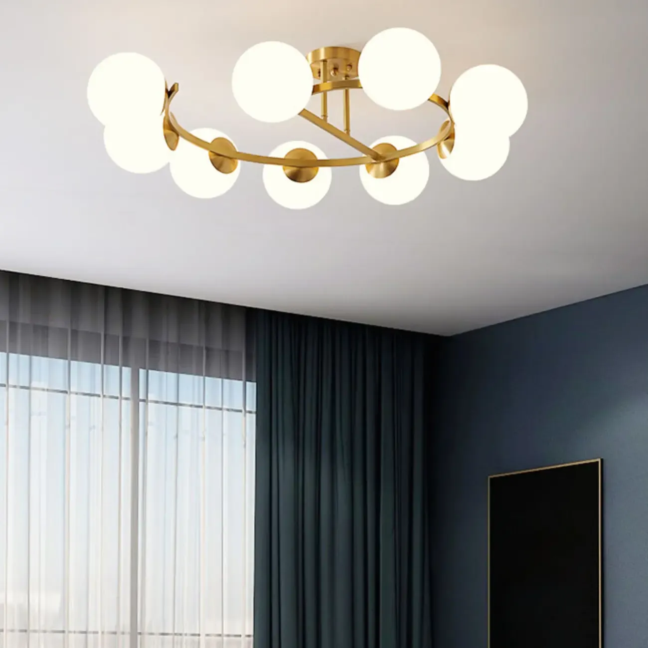 Modern Gold Loop Globe Glass Semi Flush Ceiling Light