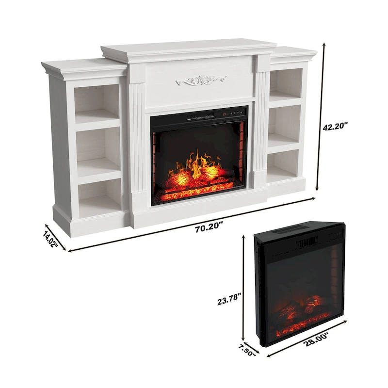 70 Wood Classical Fireplace TV Stand with 28 Electric Fireplace