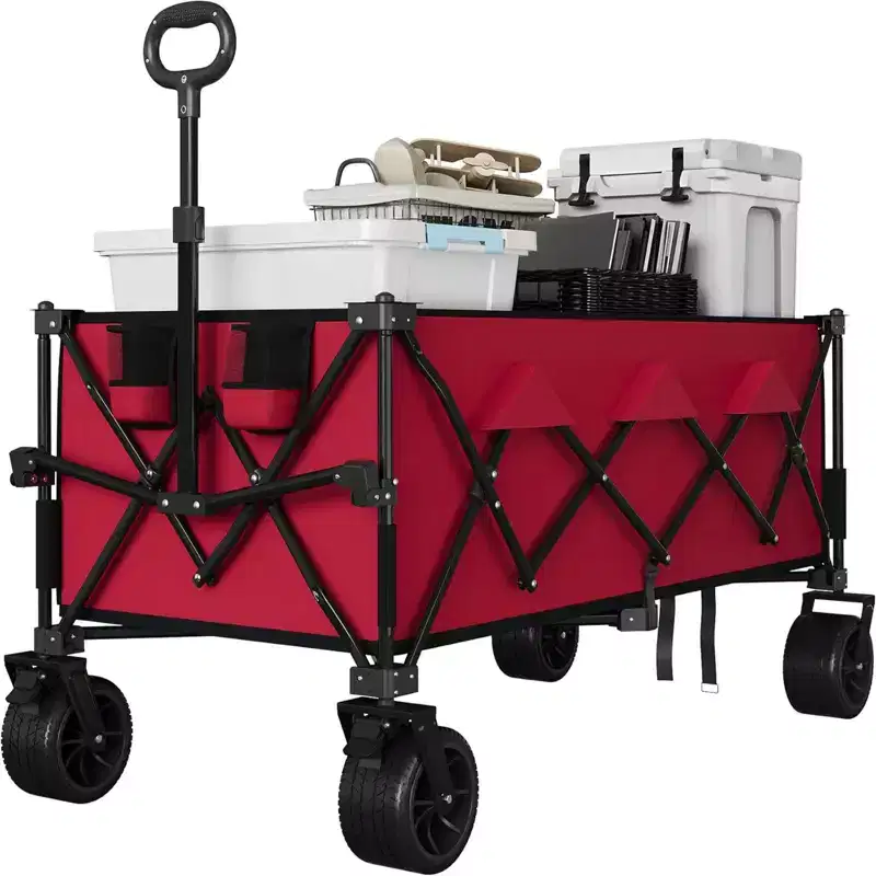COZONY 52 Foldable Beach Wagon, 460 LBS Capacity, Terrain Collapsible Cart With Cup Holders