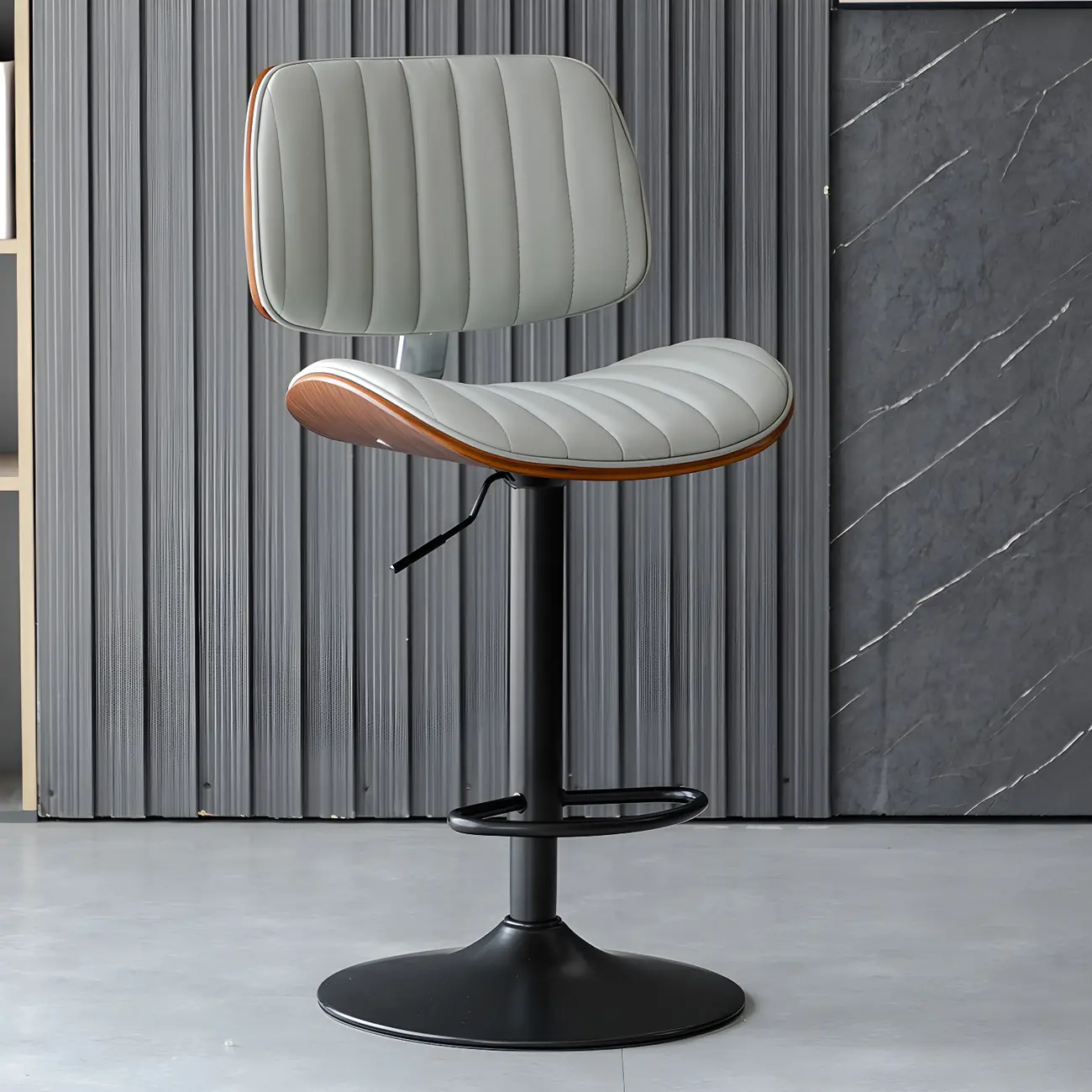 Adjustable Height Bucket Swivel Leather Bar Stool with Back