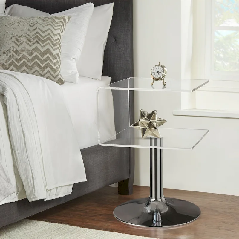 C-Shaped Double-Layer Acrylic Side Table, 23.6H x 15.8W x 15.8L Inches