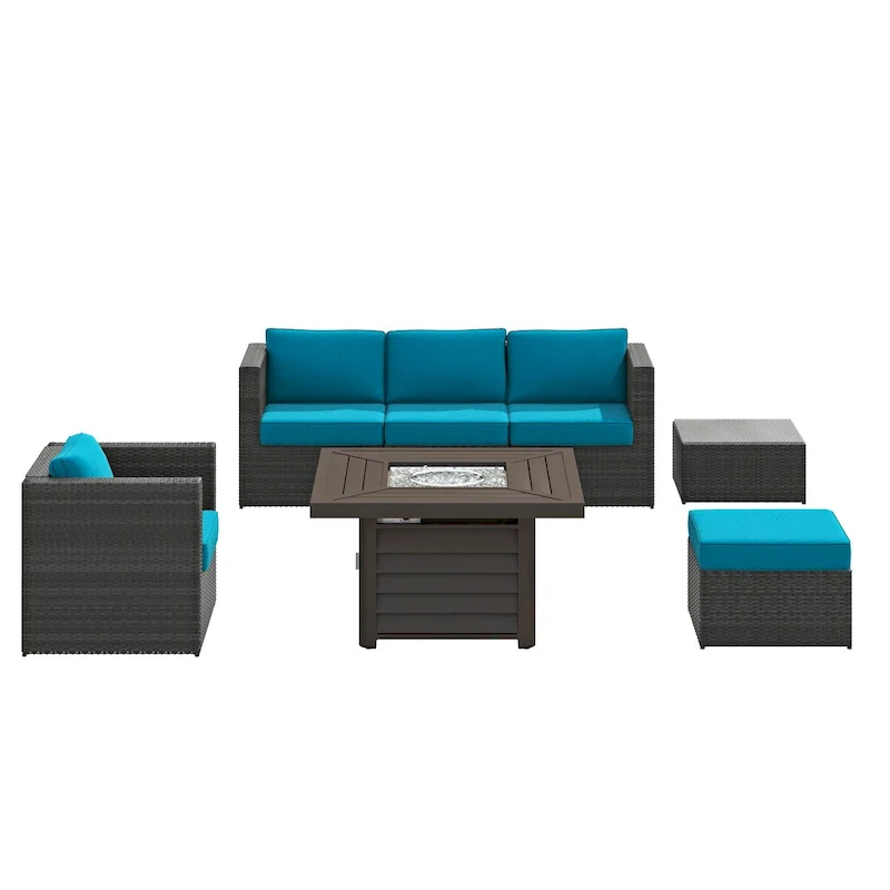 Corvus Trey 7-piece Patio Wicker Sofa Set with Fire Table