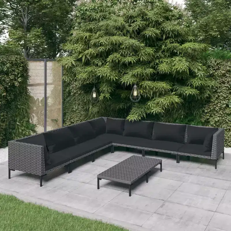 vidaXL Patio Lounge Set Outdoor Sectional Sofa Set with Table, Poly Rattan, Dark Gray