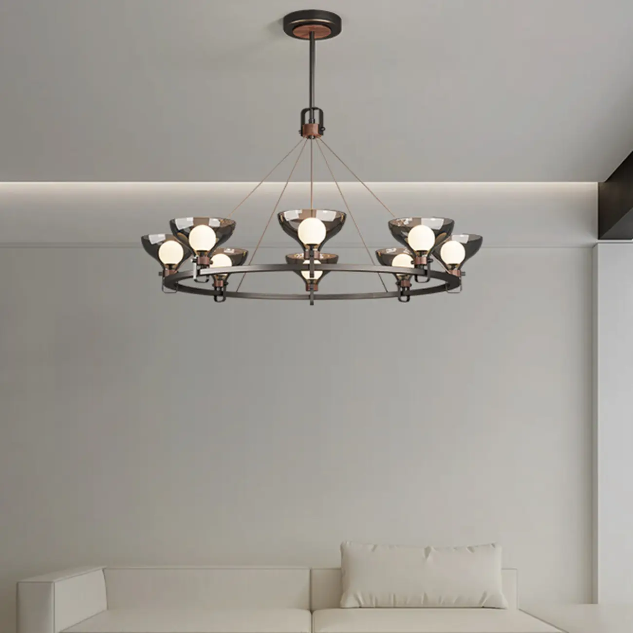 Black Industrial Metal Chandelier with Gray Glass Shade