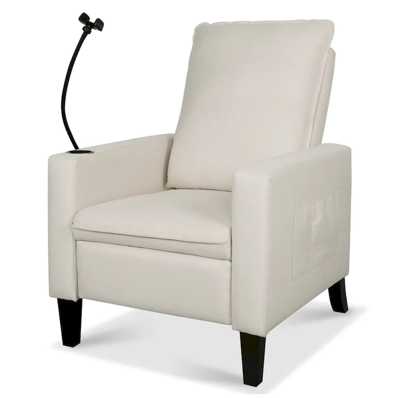 Beige Fabric Adjustable Recliner Chair with Phone Holder & Cup Holder – 1-Seat