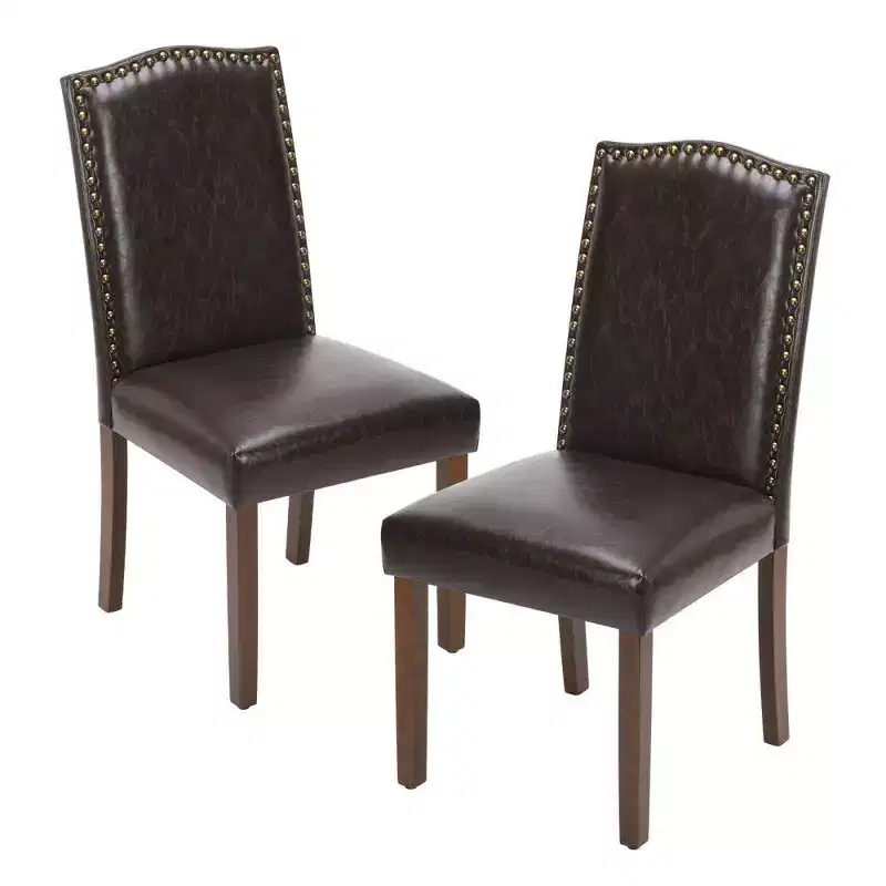 TUYOHW Modern Dining Chairs Set of 2,Linen Upholstered Kitchen Chairs with Nailhead Trim & Rubberwood Legs for Dining Room,Kitchen,Living Room