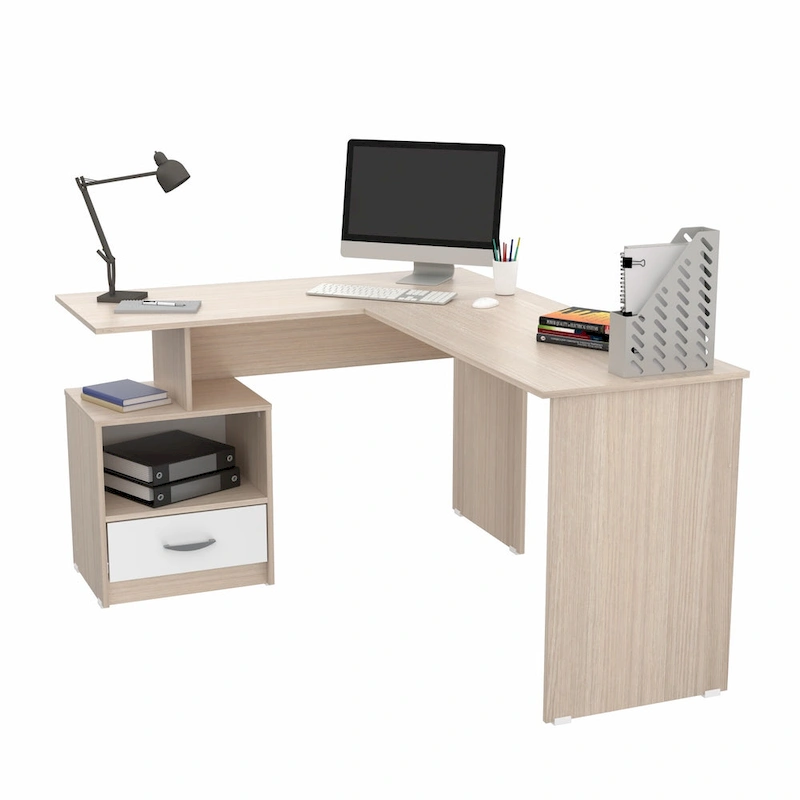 Inval Merlin L-Shape Computer Desk with Cubby