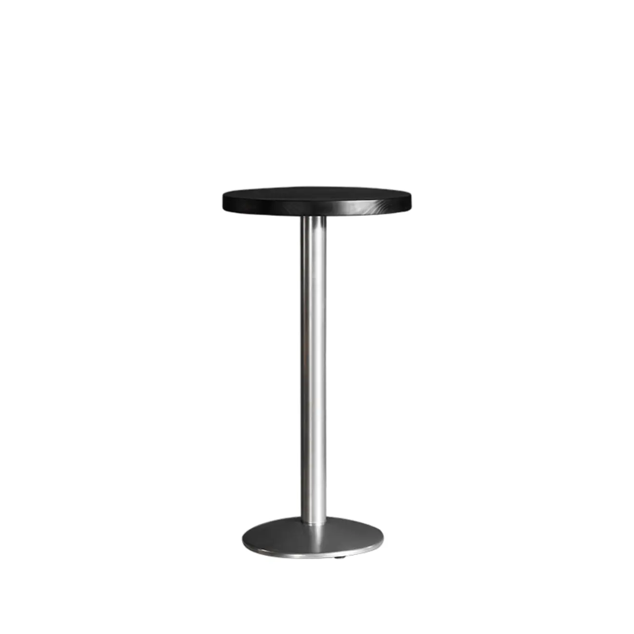 Modern Black Round Wooden Silver Metal Pedestal Bar Tables