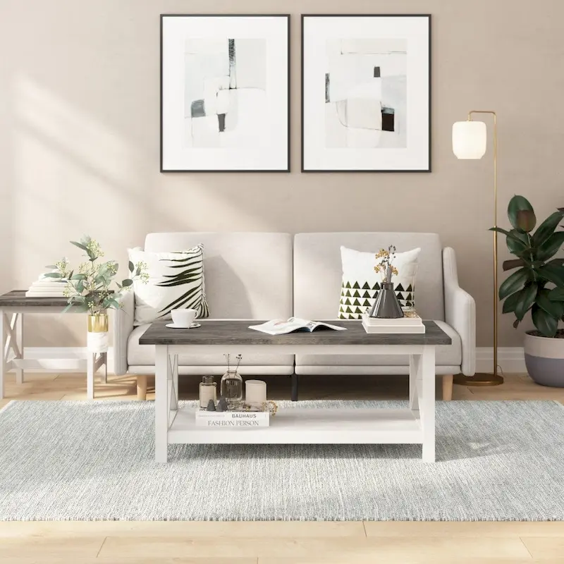 X-Frame Coffee Table with Shelf, 3 Colors, Seats 1–4 People