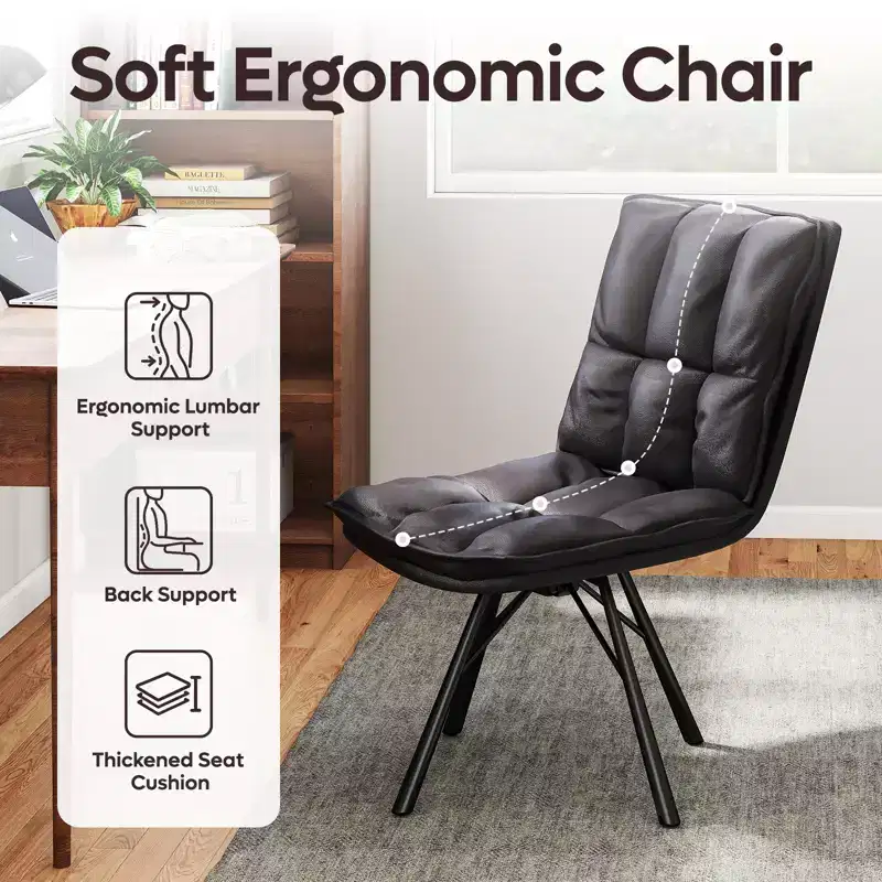 Bestier Upholstered Dinning Chair, Single PU Leather Kitchen Chair, Ergonomic Home Office Desk Chair, 18.5''Seat Height Soft Table Chair, Black