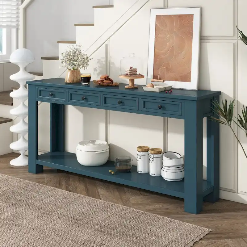 Console Table for Entryway Hallway Sofa Table with Storage Drawers and Bottom Shelf