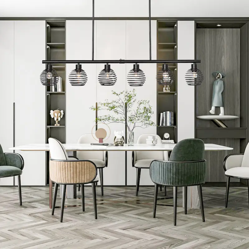 Modern 6-light Classic Black Kitchen Island Linear Pendant Lights - W49.21 *D5.51 *H8.66