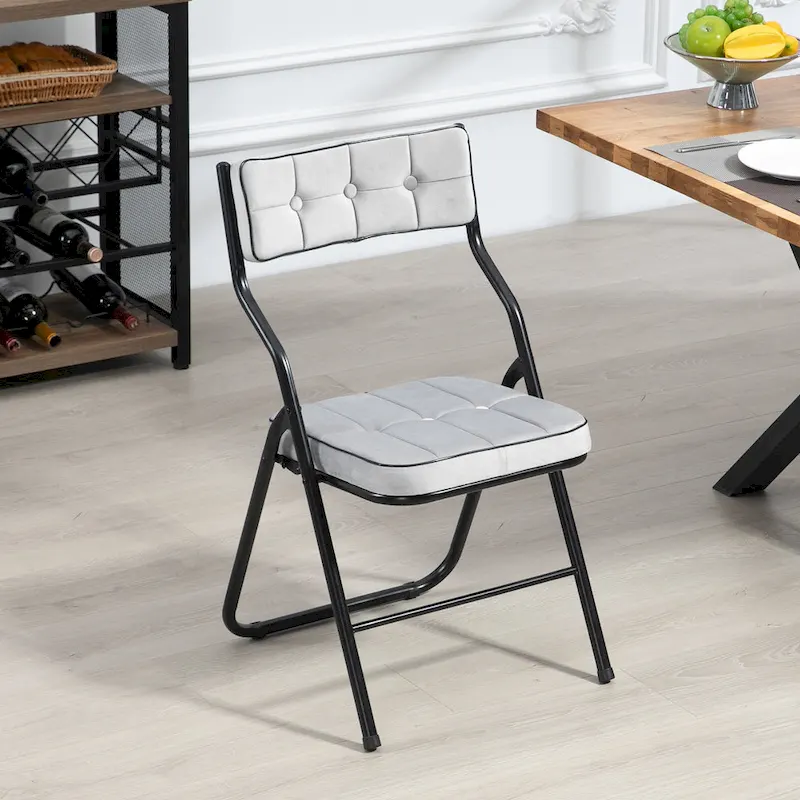 Velvet Upholstered Steel Tufted Folding Dining Chairs(set of 4)