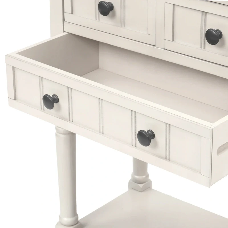 Narrow Console Table with 3 Drawers and Shelf - Distressed Finish