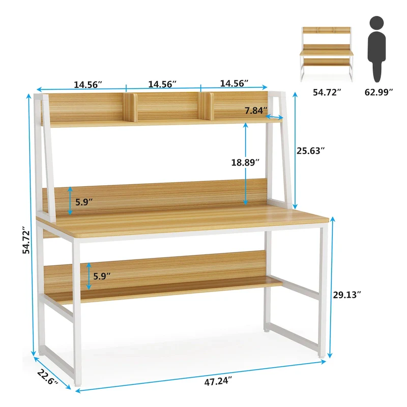 Computer Desk with Hutch and Bookshelf,Home Office Desk,Study Writing Table