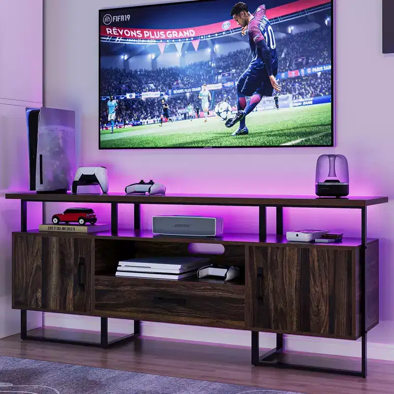 70 Inch TV Stand Fits TVs Up to 75, Industrial Entertainment Center with Storage Drawer & Open Shelves, Media Console TV Cabinet for Living Room