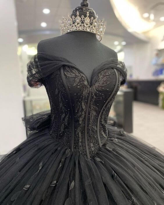 Black Ball Gown Off The Shoulder Quinceanera Dresses With Bowknot
