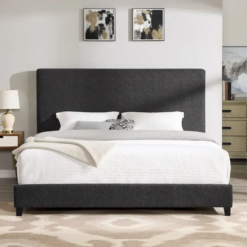 Bridgevine Home Tall Dark Grey Upholstered Panel Platform Bed