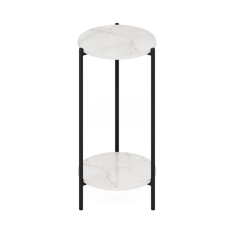 Furinno Besi 2-Tier Modern Tall Round Side End Table with Sturdy Metal Legs, Americano