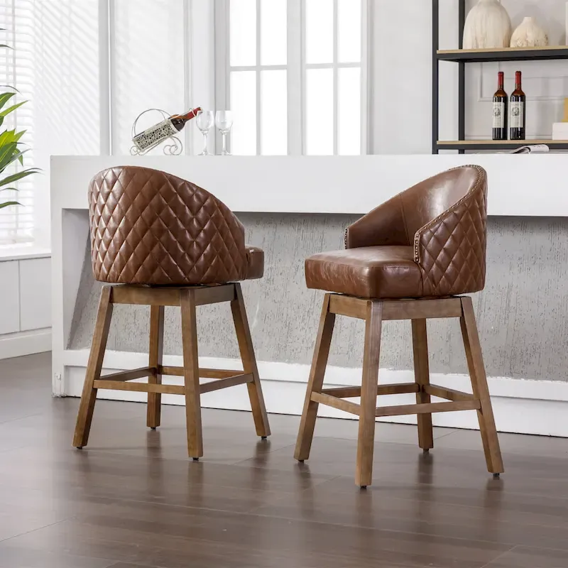 360 Degree Swivel Counter Height Bar Stools with Footrest Set of 2