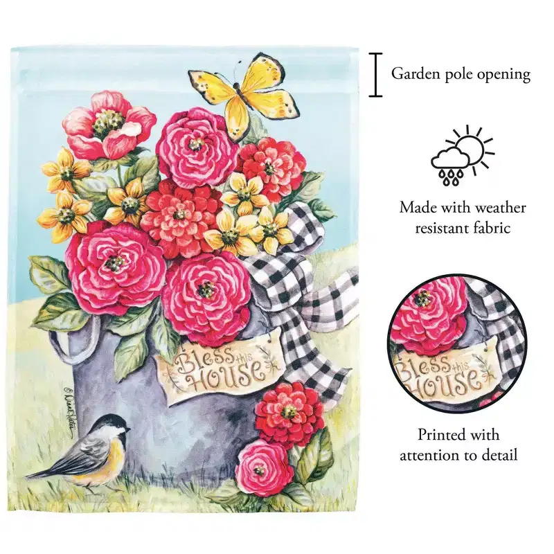 Magnolia Garden Bless this House Roses Bucket Bouquet 13 x 18 Inch Polyester Garden Flag