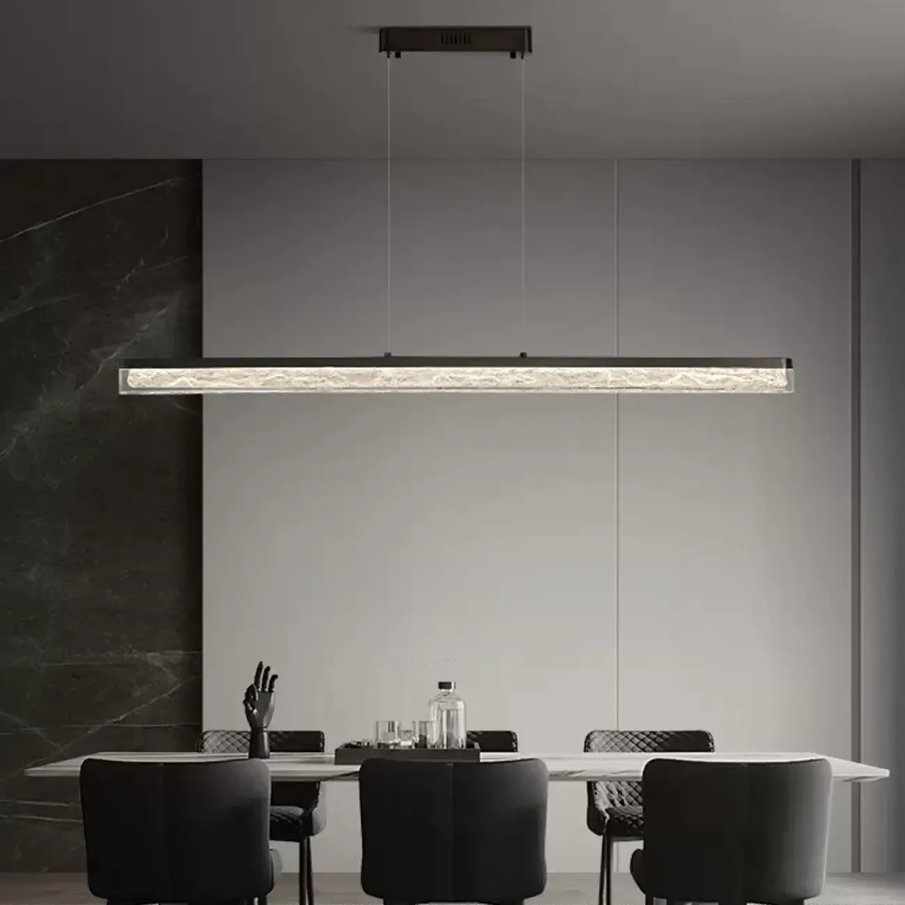 Modern Black Resin Rectangle Pendant for Kitchen Island