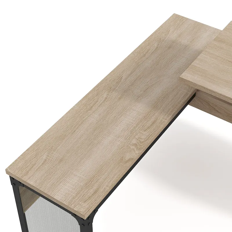 DH BASIC Industrial Natural Oak 65-inch Metal L-Shaped Standing Desk by Denhour