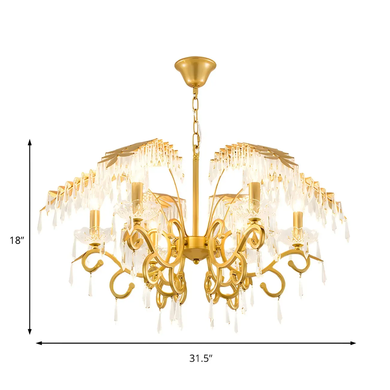 Luxurious Golden Leaf Curved Chandelier with Crystal