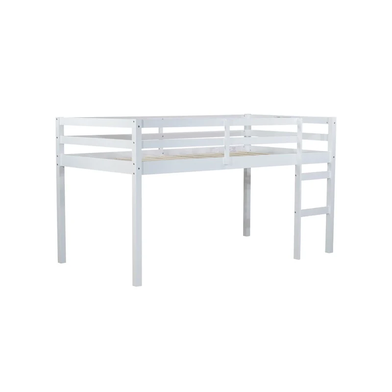 Twin Rubber Wood Loft Bed with Strengthened Slats