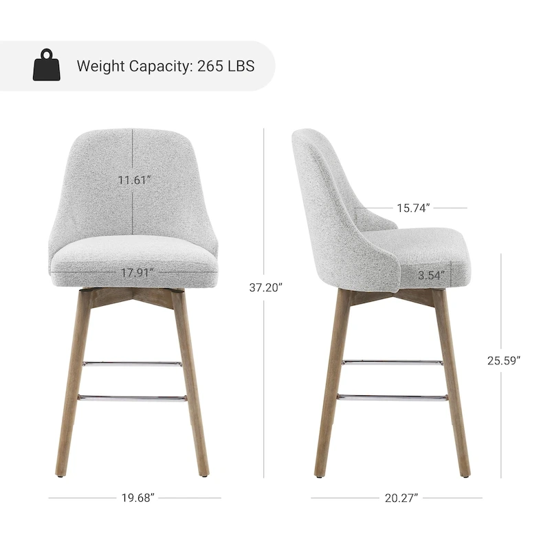 Art Leon Set of 2 Upholstered Counter Height Swivel Barstool