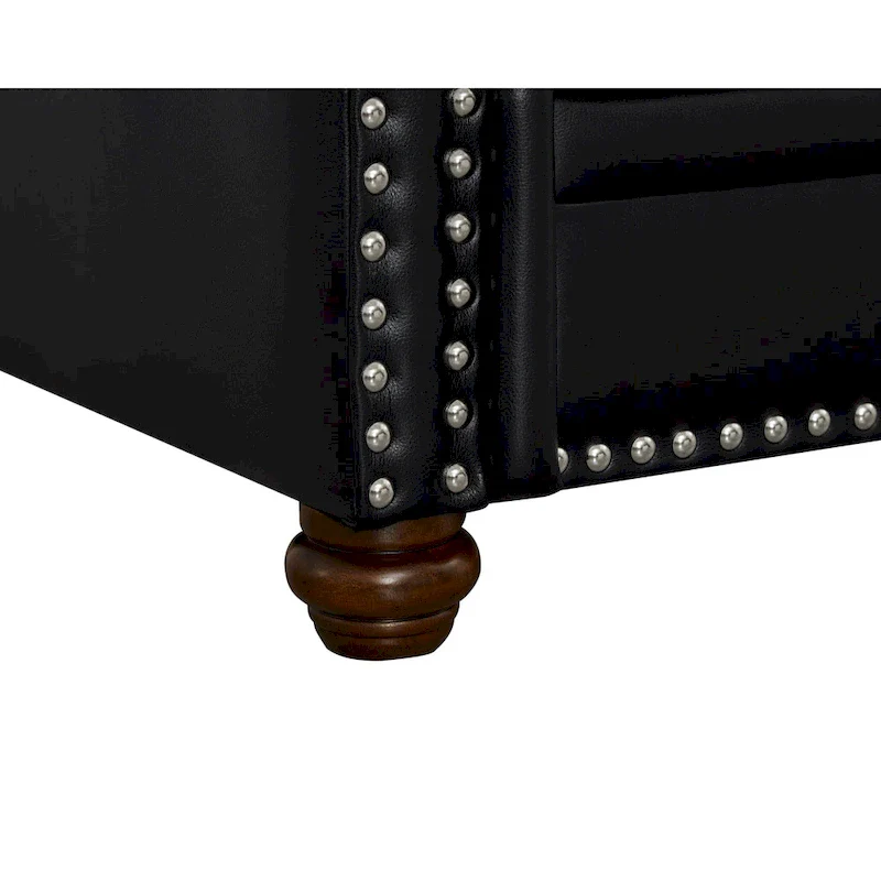 Faux Leather Loveseat with Storage – Burgundy / Grey / Black, Nailhead Trim, Seats 2