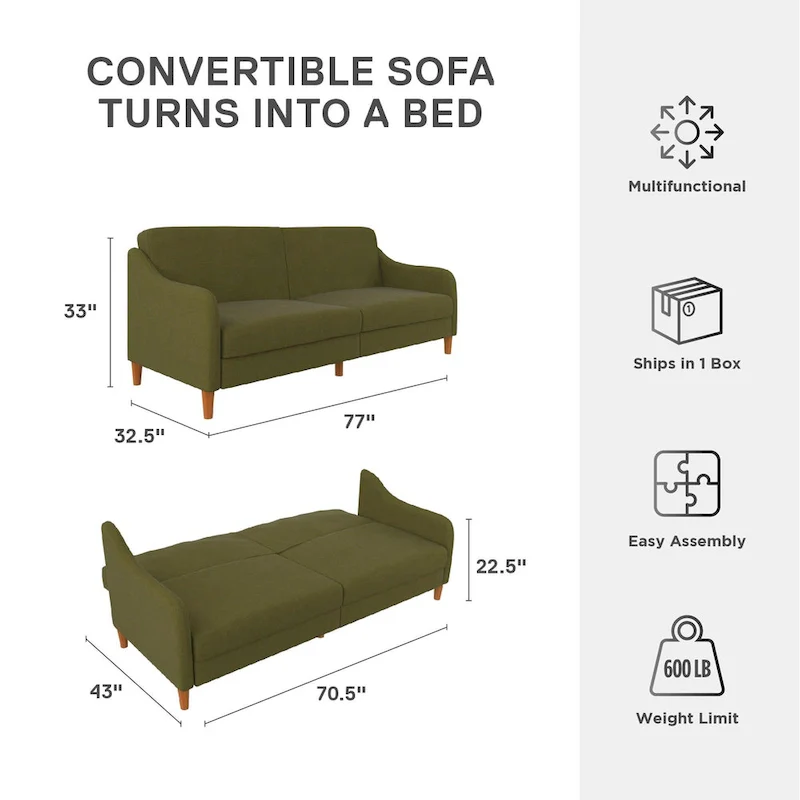 Convertible Coil Futon with Linen Upholstery