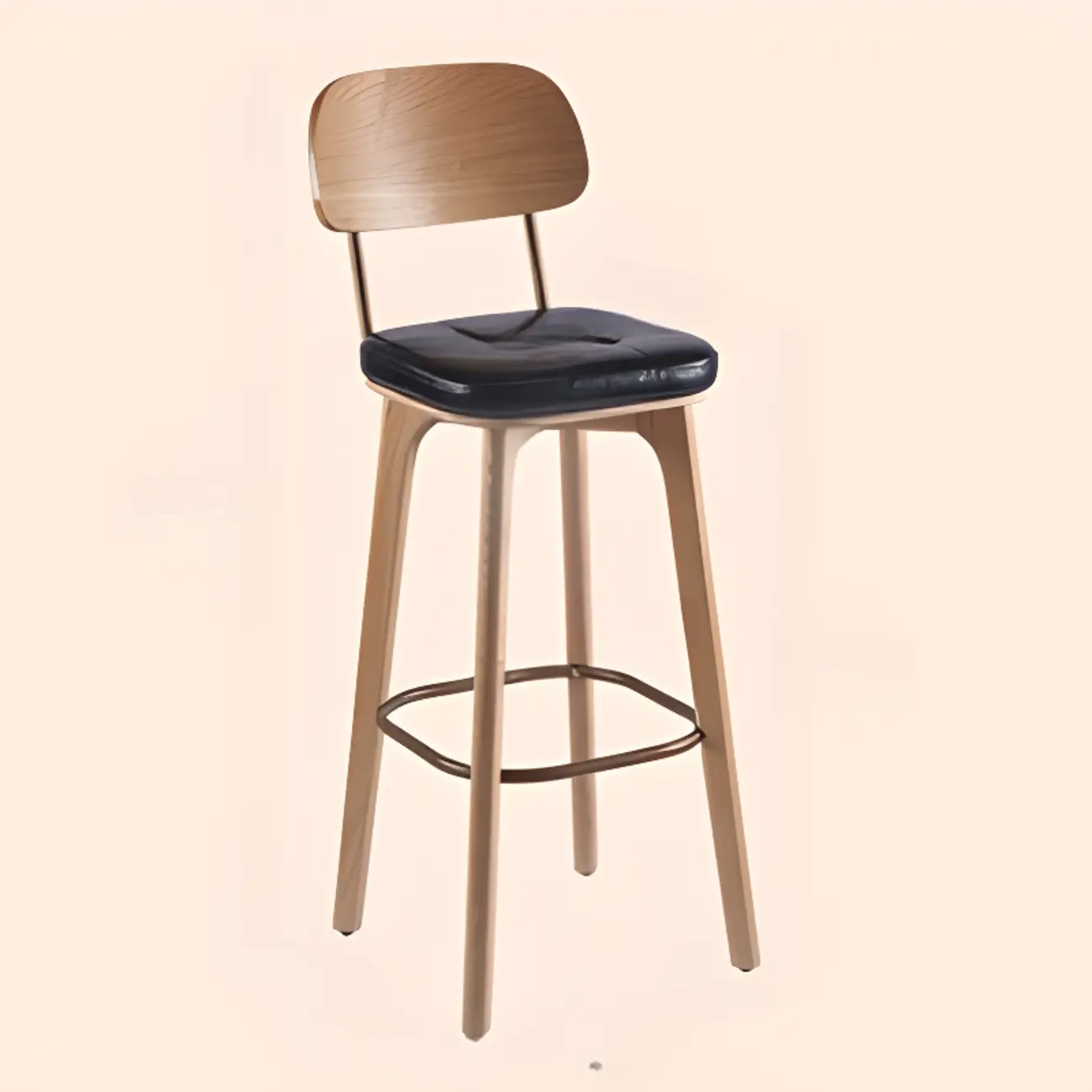 Mid-Century Modern Leather Square Bar Height Stools with Backs