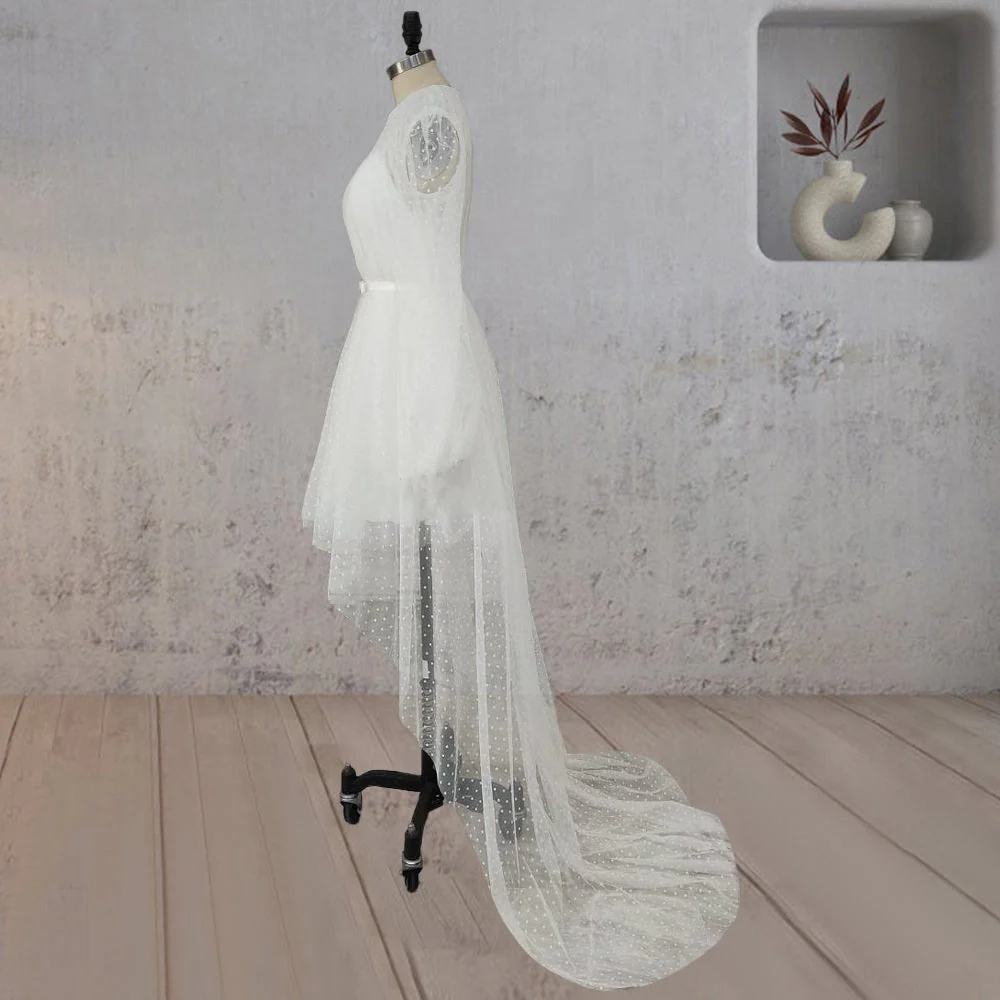 A-Line Polka Dot Illusion Charm Asymmetrical Wedding Dress