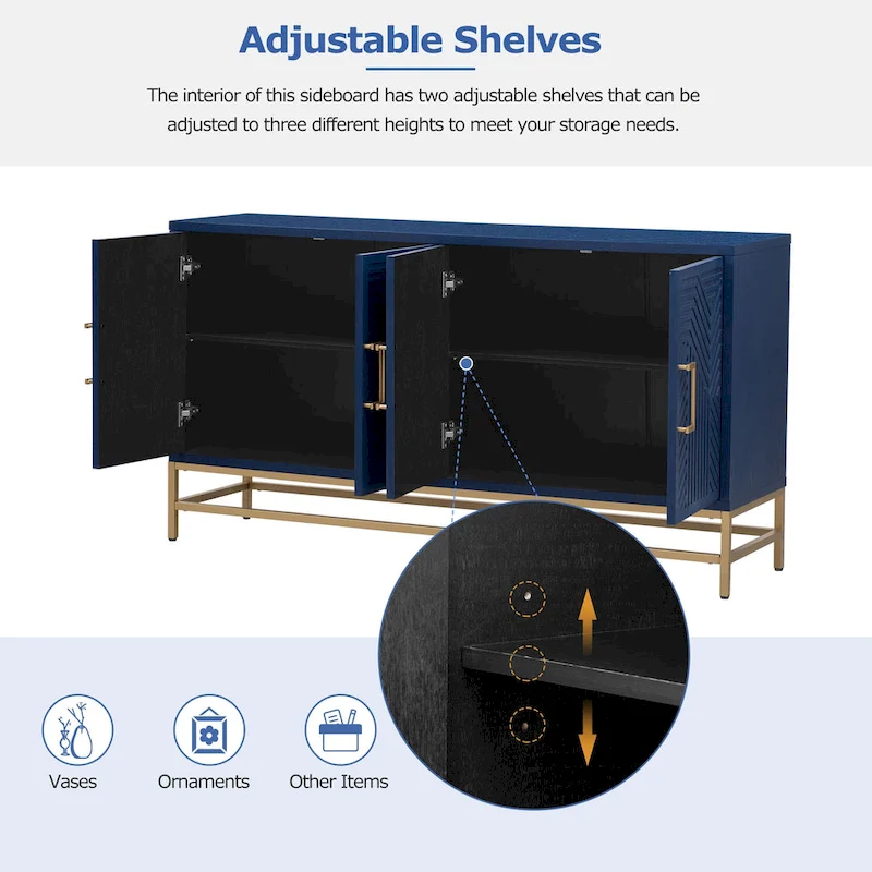Navy / Black / Espresso Retro 2-Door Sideboard with Adjustable Shelves & Metal Legs