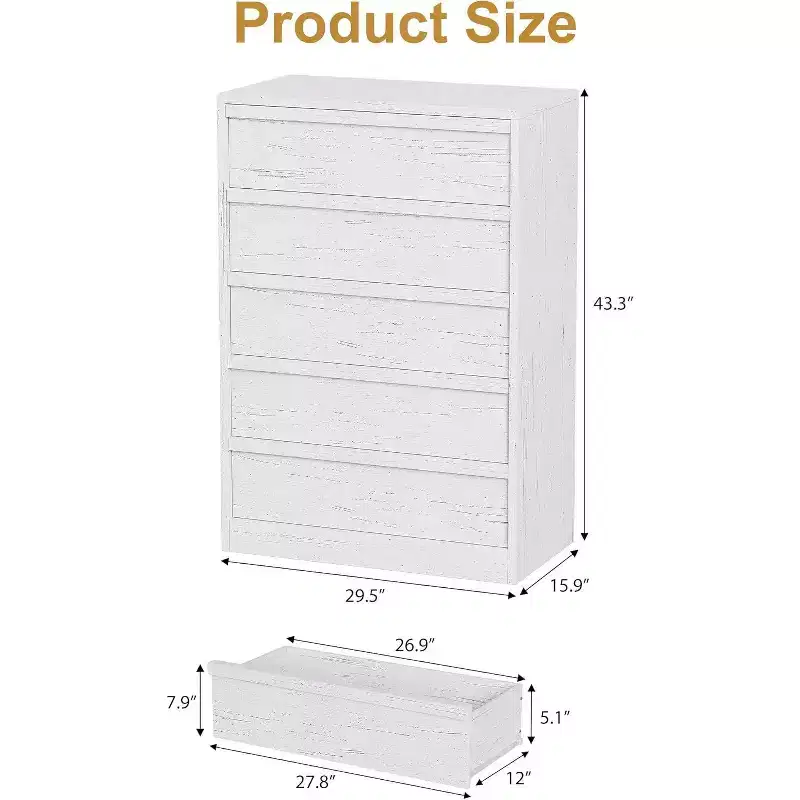 Acekool Dressers 5/7-Drawer Wooden Dresser Organizer, Spacious Storage Cabinet, Modern Bedroom, Living Room, Entryway