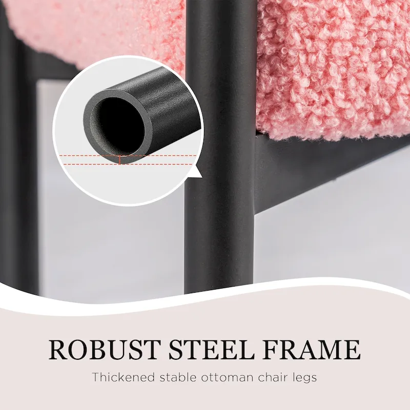 Faux Teddy Fur Round Vanity Stool, Ottoman Foot Stool