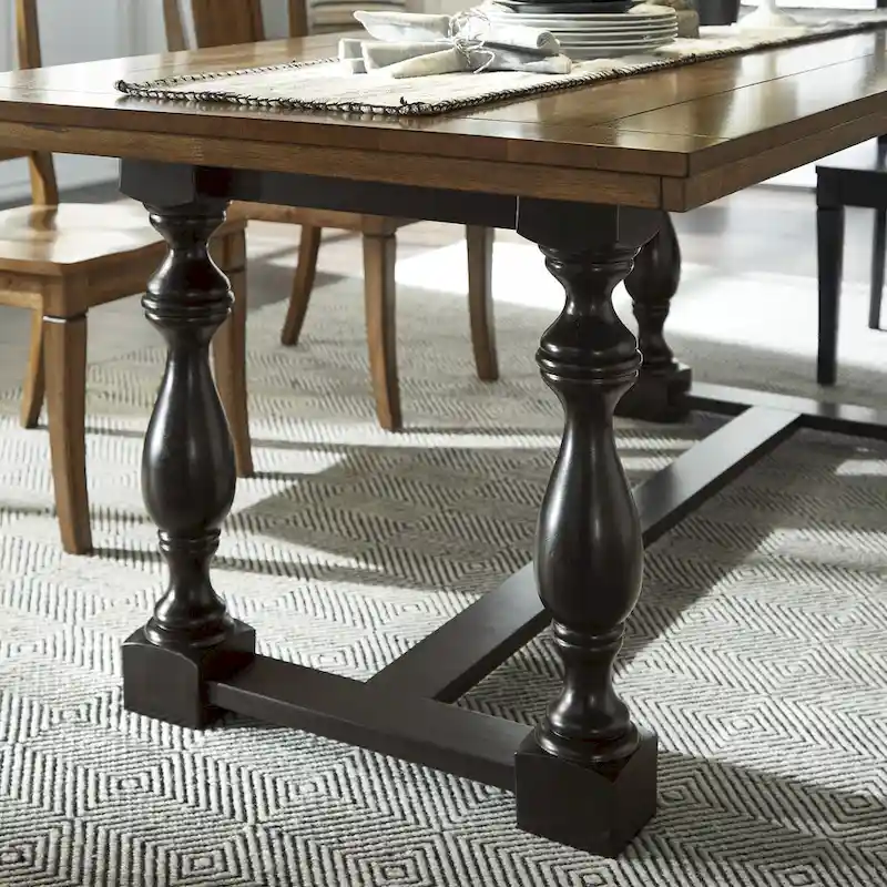 Oak Top Dining Table, Trestle Base, Multiple Colors, Seats 6–8