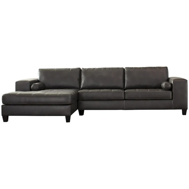 Dark Gray Faux Leather L-Shaped Sectional Sofa with Chaise | Left/Right Facing | Seats 3