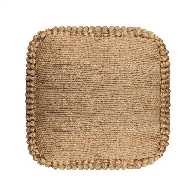 HomeRoots 18 Natural Jute Blend Cube Pouf Ottoman