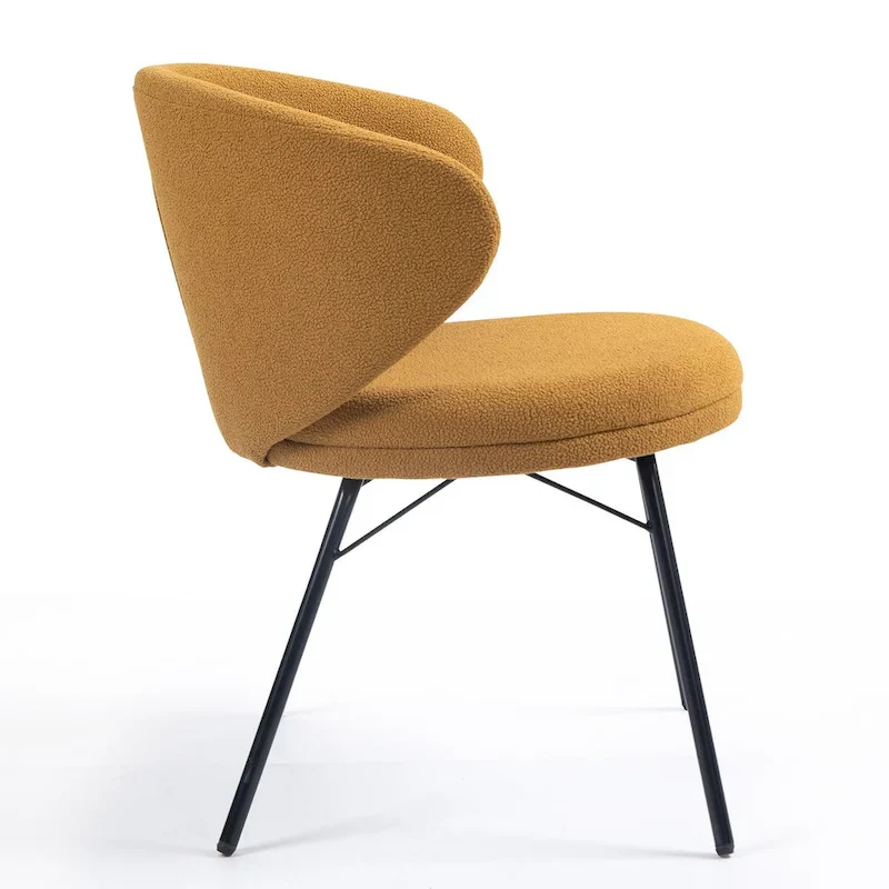 Boucle Dining Chair with Black Iron Legs, Set of 2