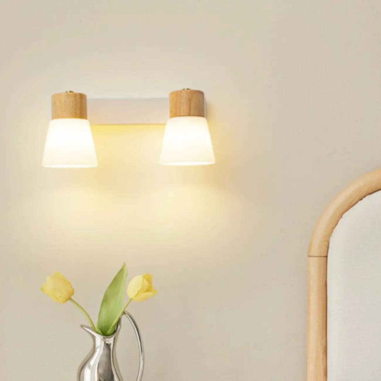 Mini White Natural Wood Metal Wall Sconce