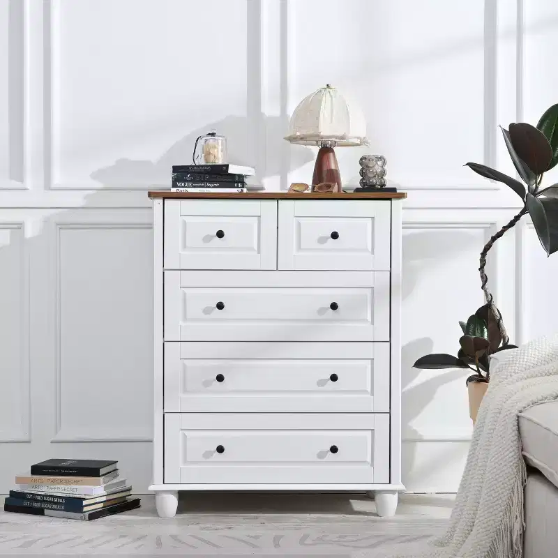MAYEERTY Storage Cabinet with Deep Space 5 Drawers for Living Room Hallway White