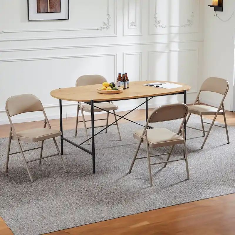 Leather Padded Folding Chairs, Sturdy Metal Foldable Chairs (Set of 2)